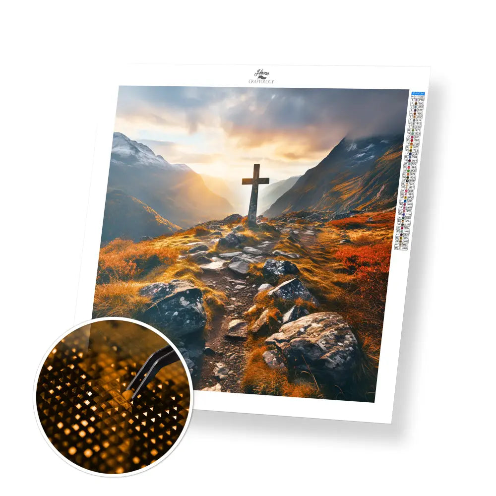 Cross on the Mountain - Exclusive Premium Diamond Painting Kit - 20x20cm / 8x8’’ / Square (Most Popular) - Diamond