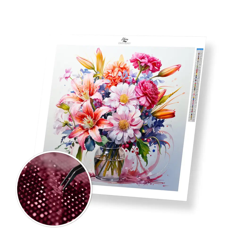 Different Flowers in a Vase - Exclusive Premium Diamond Painting Kit - 30x30cm / 12x12’’ / Square (Most Popular)