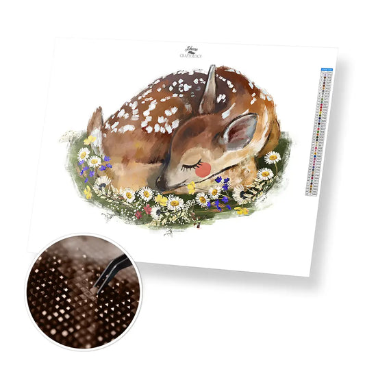 Doe Sleeping - Premium Diamond Painting Kit - 40x30cm / 16x12’’ / Square (Most Popular) - Diamond Painting Kit
