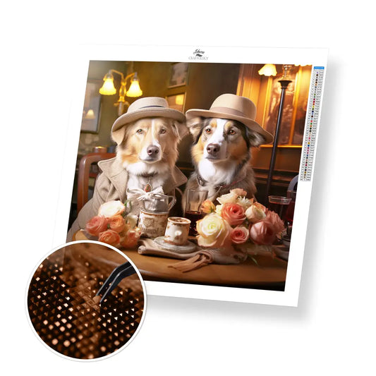 Dogs on a Date - Exclusive Premium Diamond Painting Kit - 30x30cm / 12x12’’ / Square (Most Popular) - Diamond Painting
