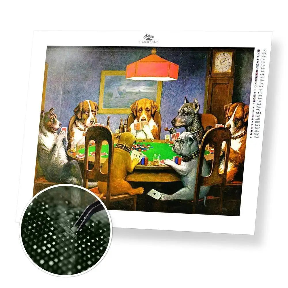 Dogs Playing Poker - Exclusive Premium Diamond Painting Kit - 25x20cm / 10x8’’ / Square (Most Popular) - Diamond