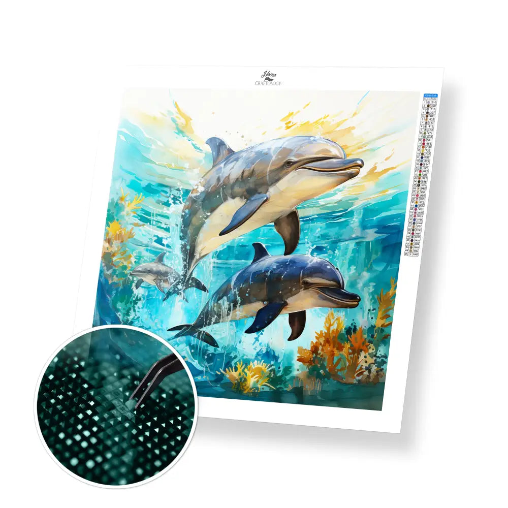Dolphins - Exclusive Premium Diamond Painting Kit - 30x30cm / 12x12’’ / Square (Most Popular) / No Frame - Diamond