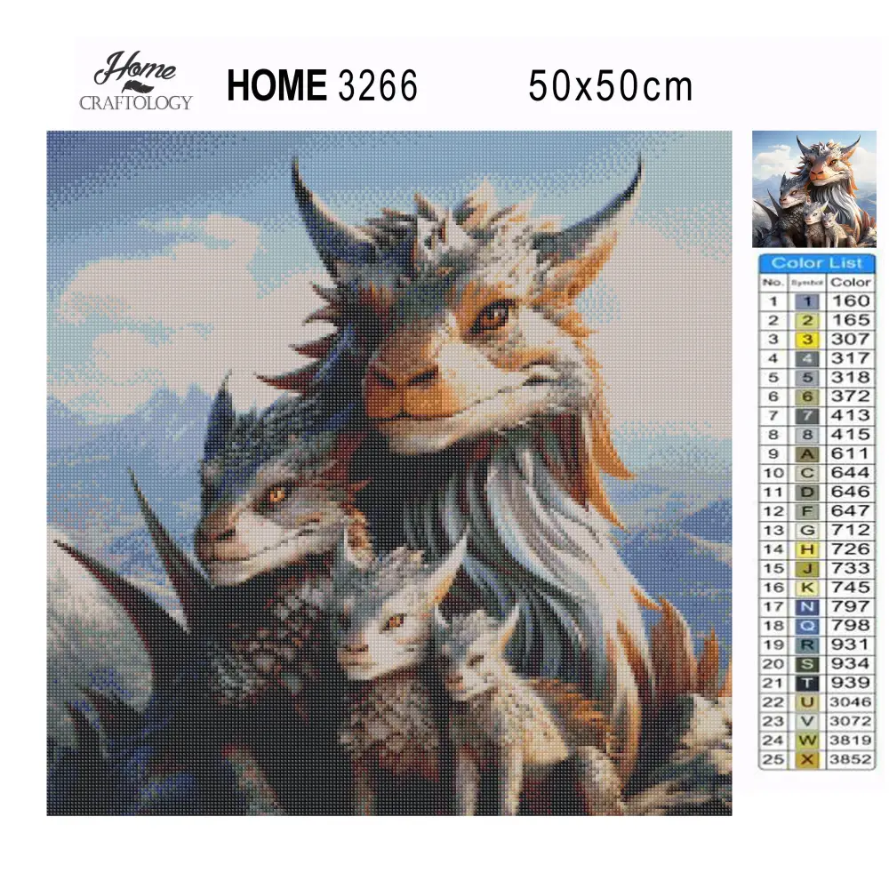 Dragon Family - Exclusive Premium Diamond Painting Kit - Diamond Painting Kit