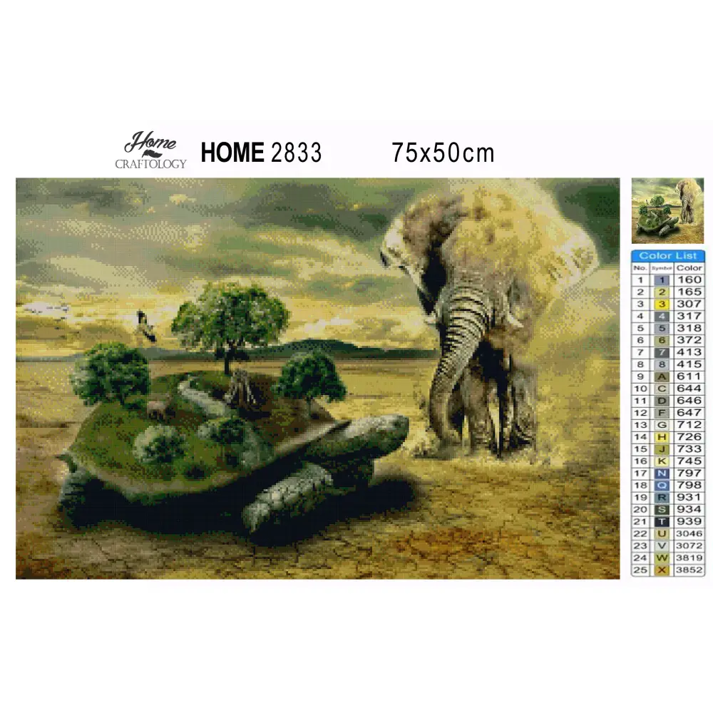 Elephant Turtle and Other Animals - Premium Diamond Painting Kit - Diamond Painting Kit