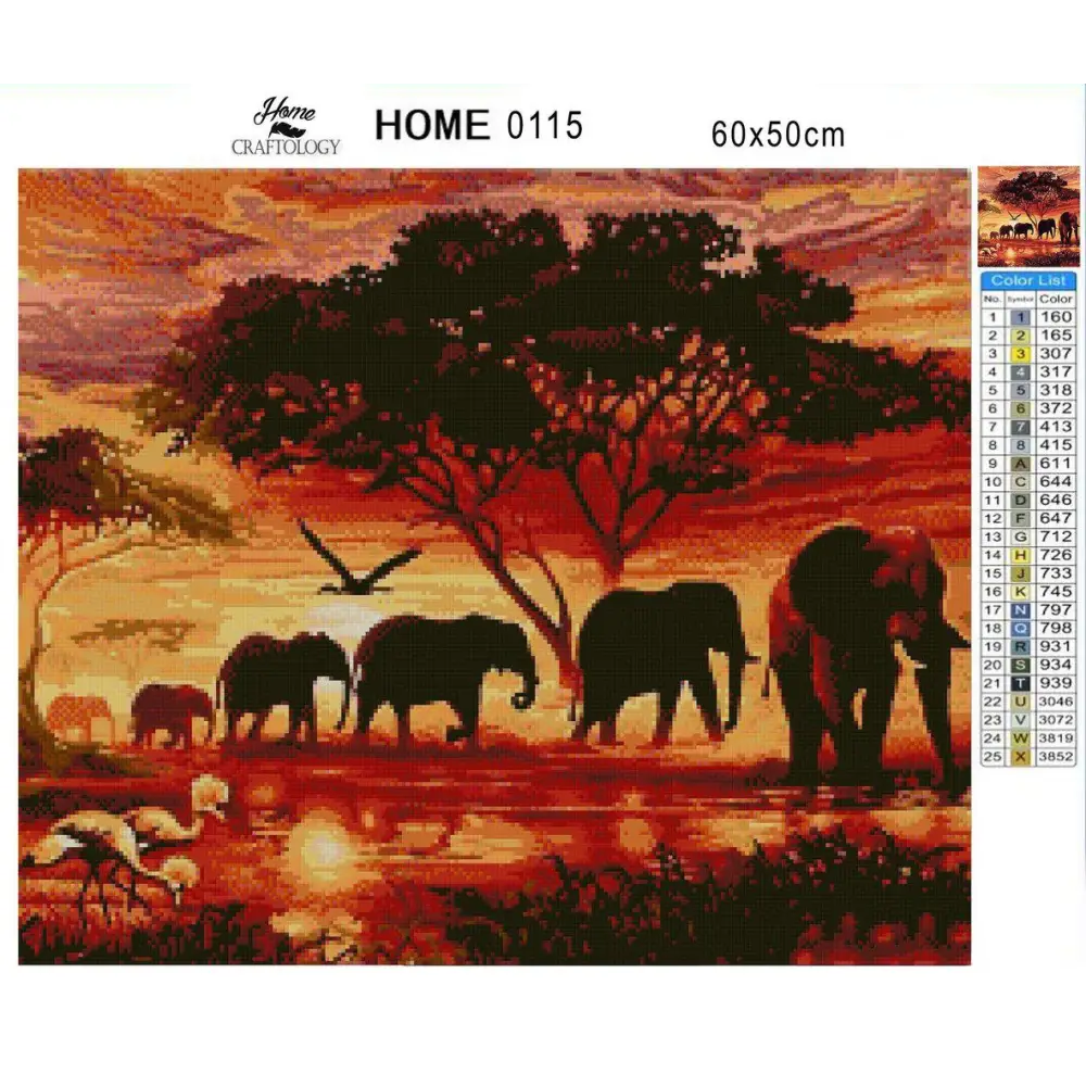 Elephants during Sunset - Premium Diamond Painting Kit - Diamond Painting Kit