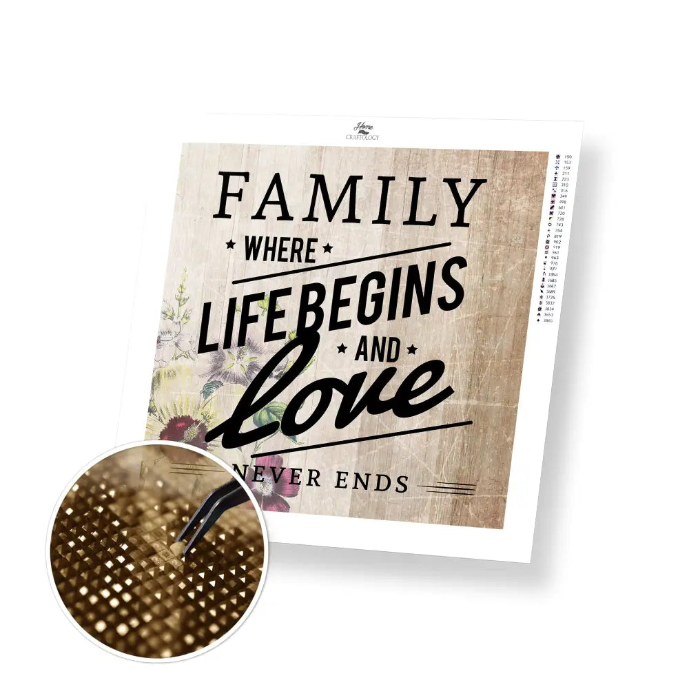 Family Where Love Never Ends - Premium Diamond Painting Kit - 30x30cm / 12x12’’ / Square (Most Popular) - Diamond