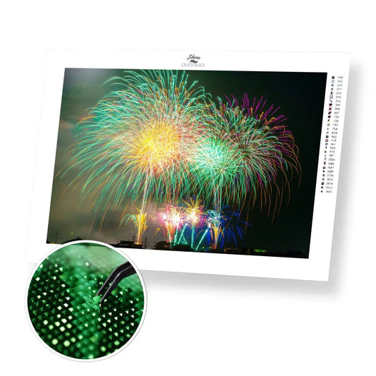 Fireworks and Fountains - Premium Diamond Painting Kit - 40x30cm / 16x12’’ / Square (Most Popular) - Diamond Painting