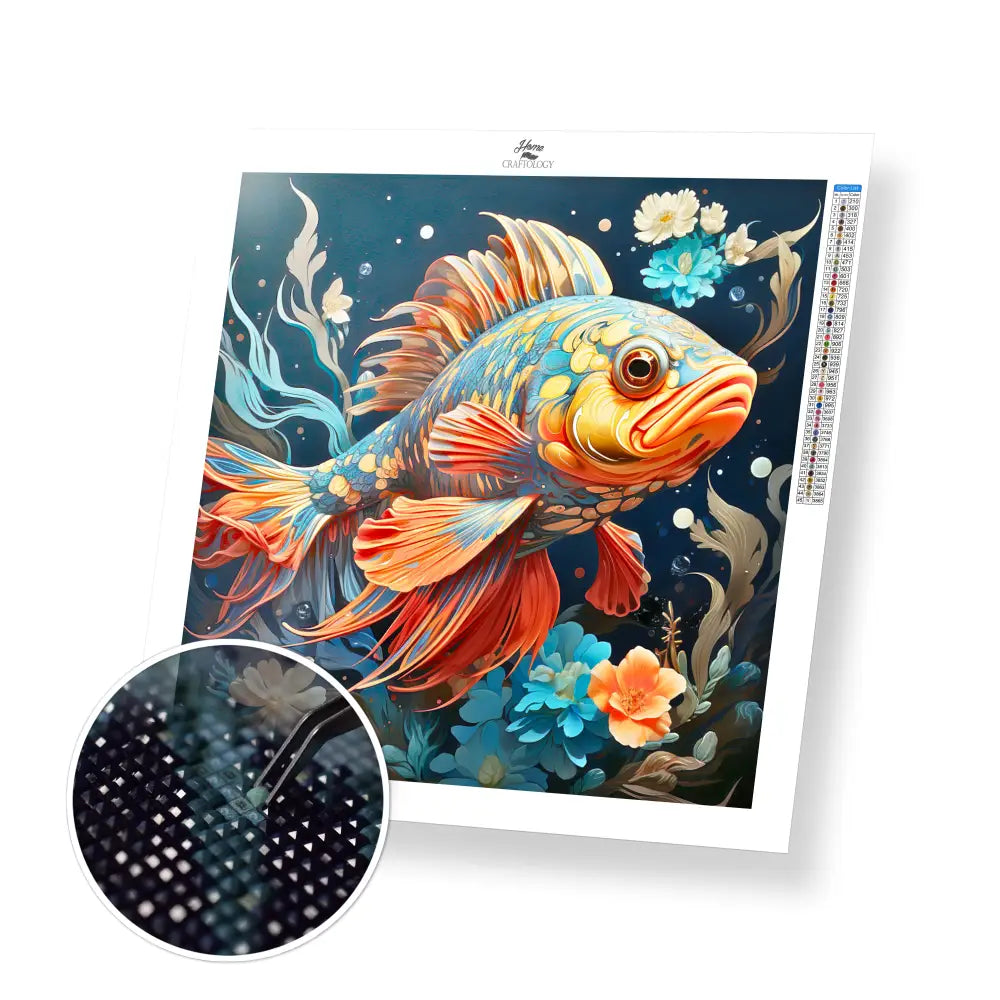 Fish and Flowers - Exclusive Premium Diamond Painting Kit - 20x20cm / 8x8’’ / Square (Most Popular) / No Frame