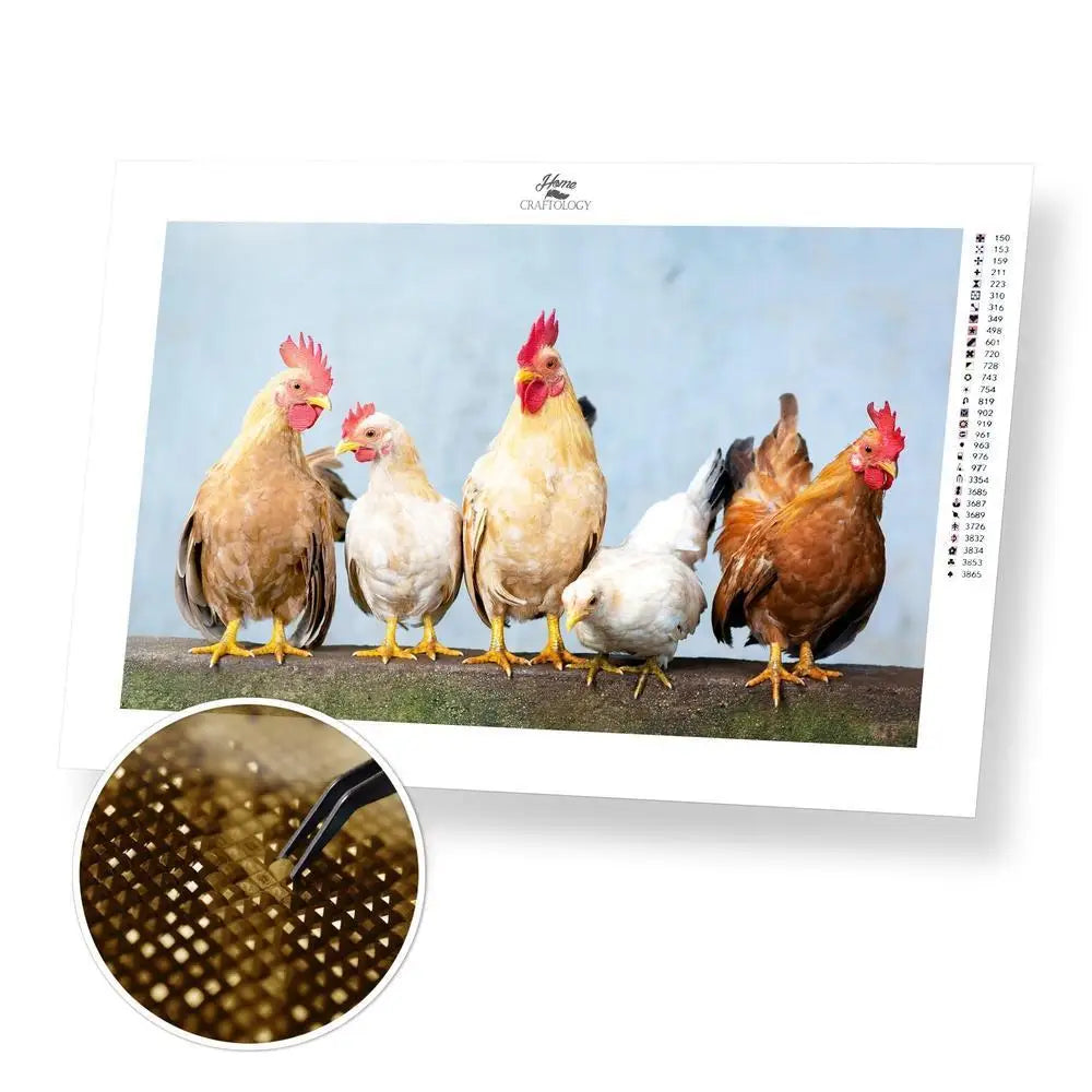 Five Chickens - Premium Diamond Painting Kit - 45x30cm / 18x12’’ / Square (Most Popular) - Diamond Painting Kit