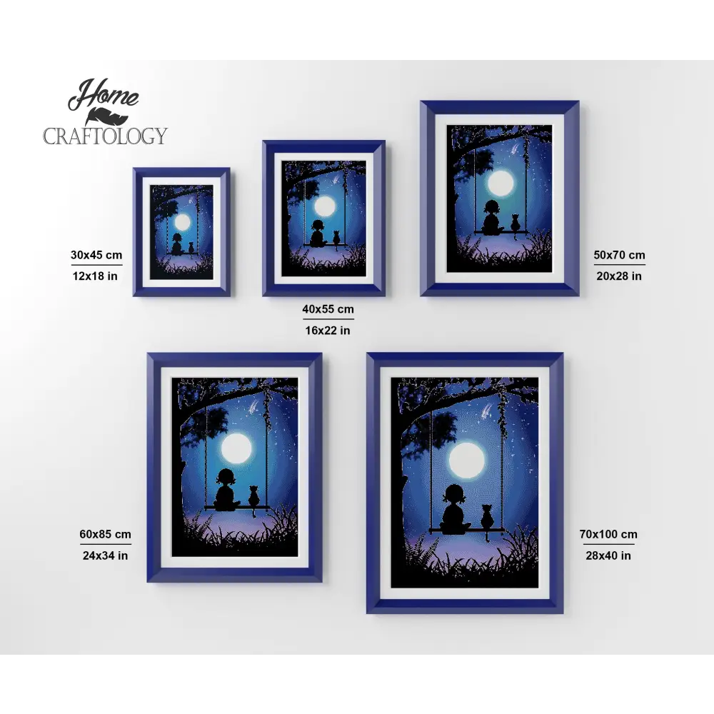 Girl and Cat During Full Moon - Premium Diamond Painting Kit - Diamond Painting Kit