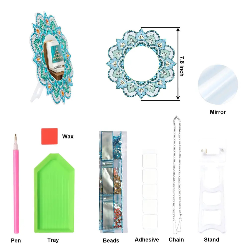 Green and Blue Flower - Diamond Painting Mirror - Mirror