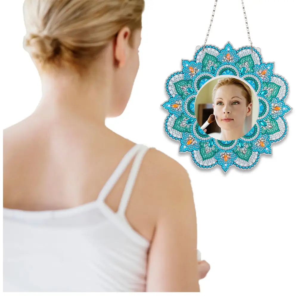 Green and Blue Flower - Diamond Painting Mirror - Mirror