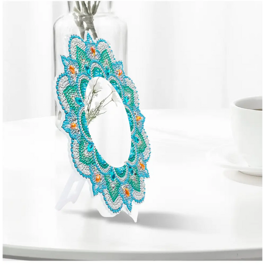 Green and Blue Flower - Diamond Painting Mirror - Mirror