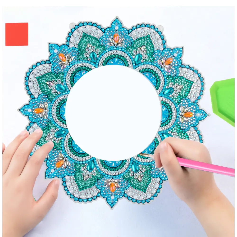 Green and Blue Flower - Diamond Painting Mirror - Mirror
