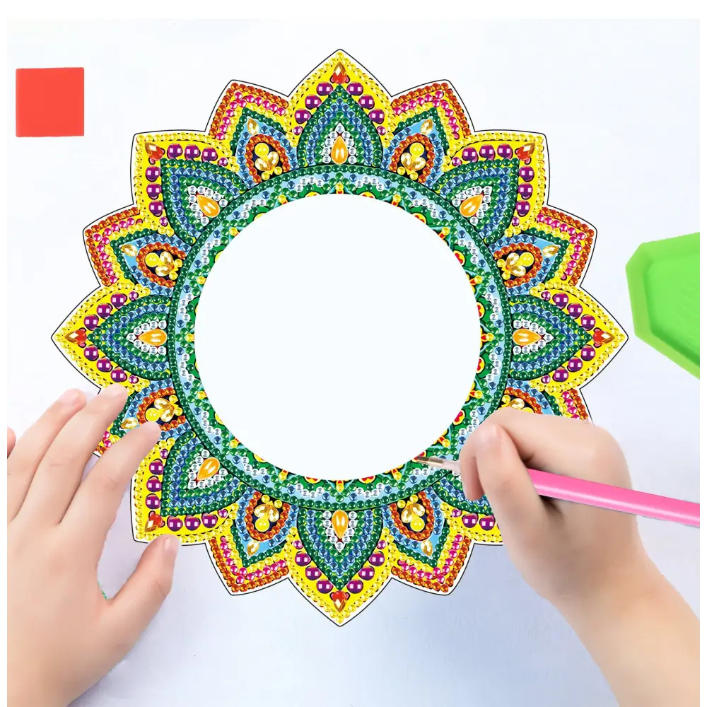 Green and Yellow Flower - Diamond Painting Mirror - Mirror