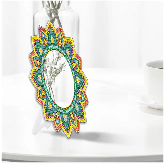 Green and Yellow Flower - Diamond Painting Mirror - Mirror