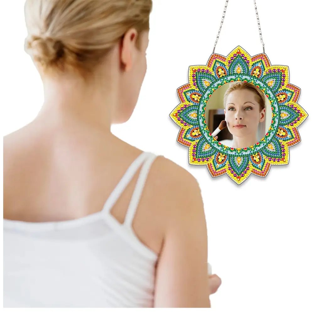 Green and Yellow Flower - Diamond Painting Mirror - Mirror