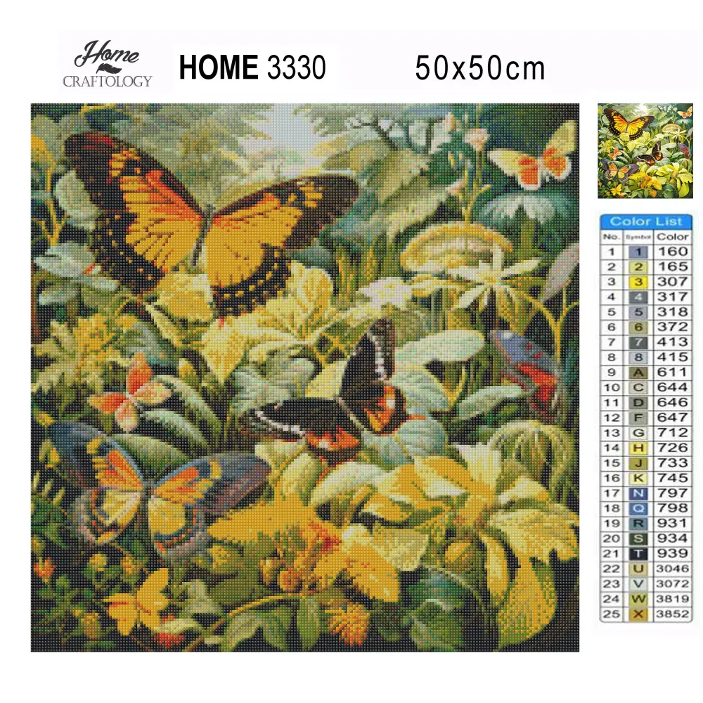 Greens and Butterflies - Exclusive Premium Diamond Painting Kit - Diamond Painting Kit