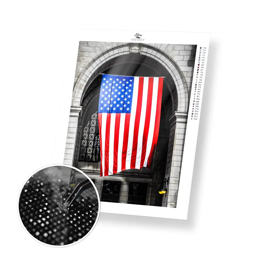 Hanging USA Flag - Premium Diamond Painting Kit - 30x40cm / 12x16’’ / Square (Most Popular) - Diamond Painting Kit