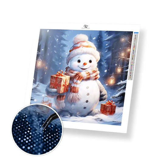 Happy Snowman at Night - Exclusive Premium Diamond Painting Kit - 30x30cm / 12x12’’ / Square (Most Popular) - Diamond
