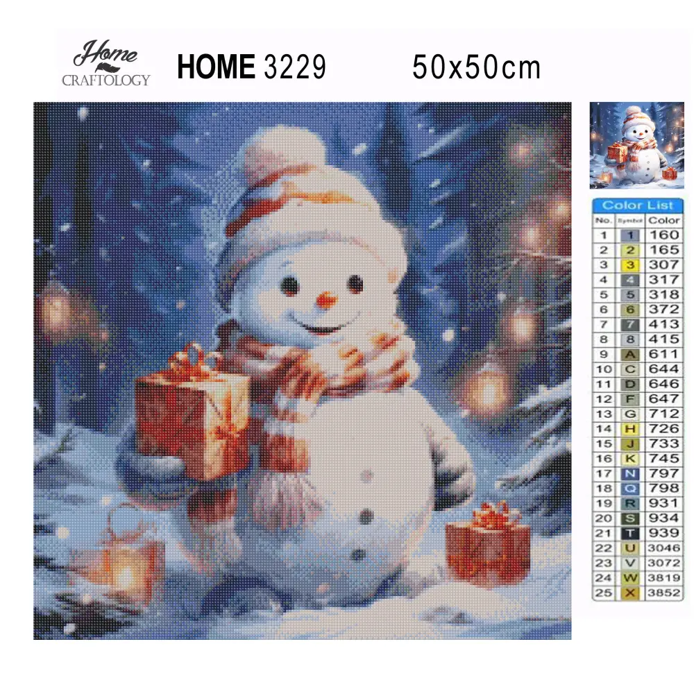 Happy Snowman at Night - Exclusive Premium Diamond Painting Kit - Diamond Painting Kit