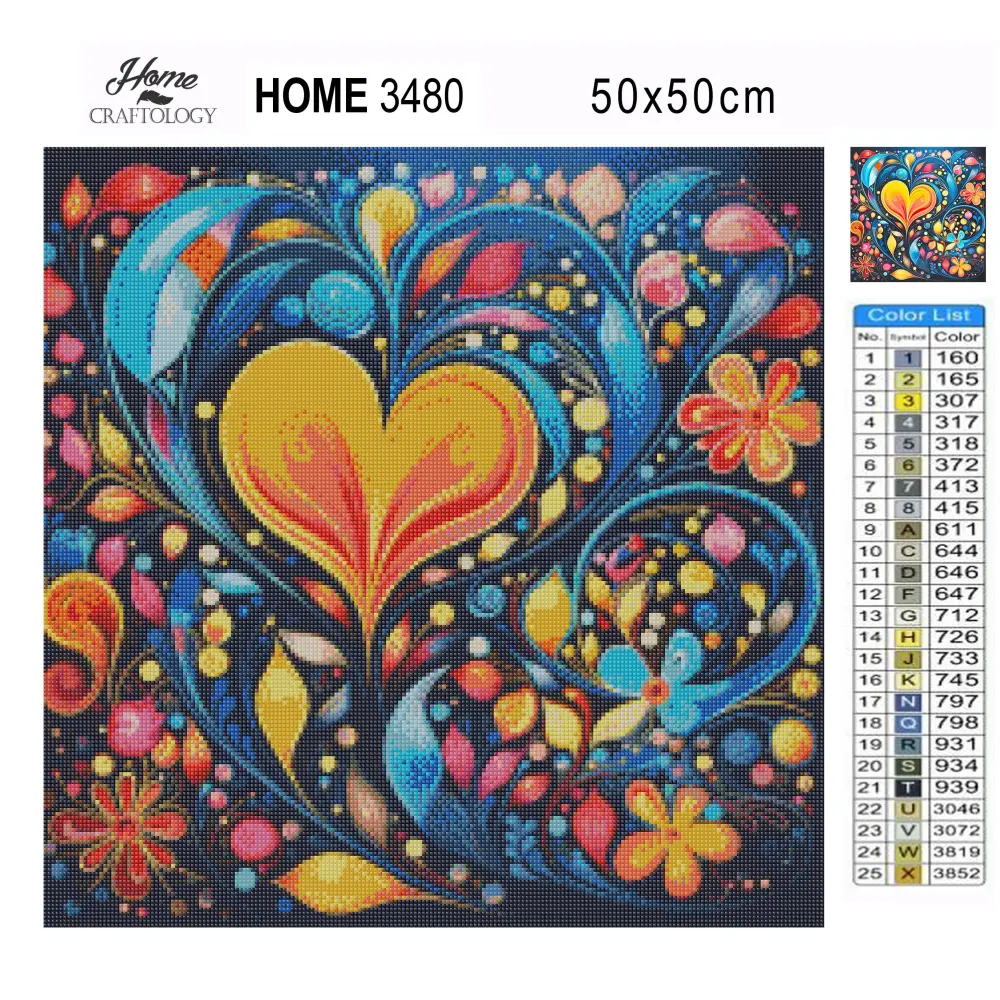 Heart and Flower Abstract - Exclusive Premium Diamond Painting Kit - Diamond Painting Kit