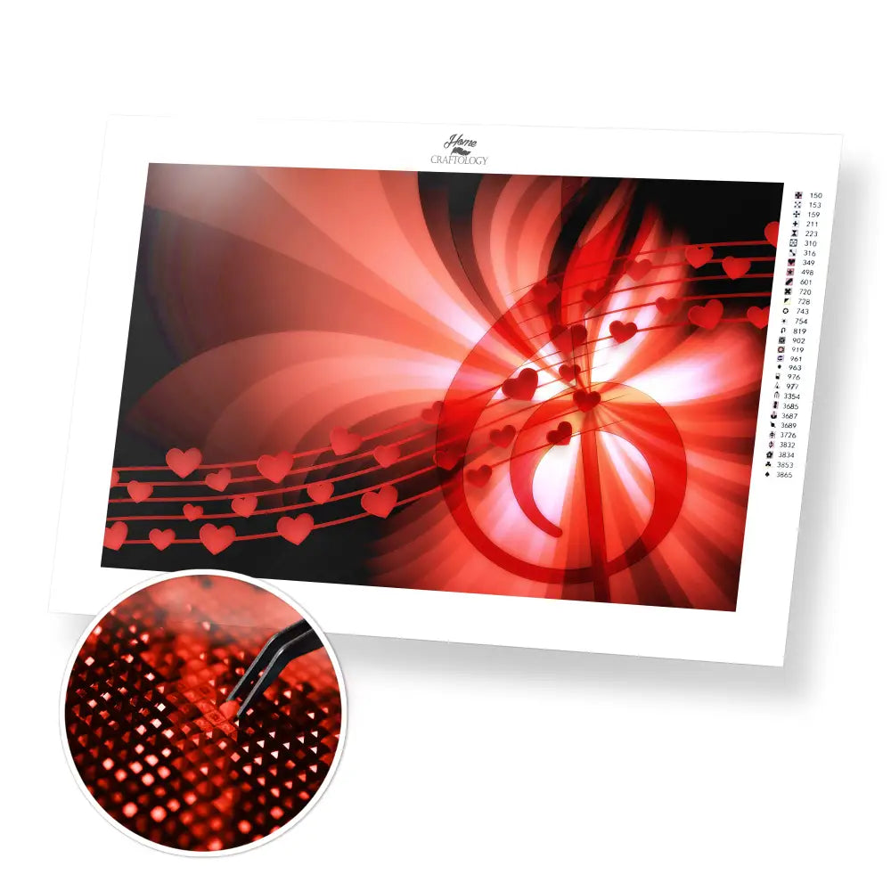 Hearts and Treble Clef - Premium Diamond Painting Kit - 45x30cm / 18x12’’ / Square (Most Popular) - Diamond Painting Kit
