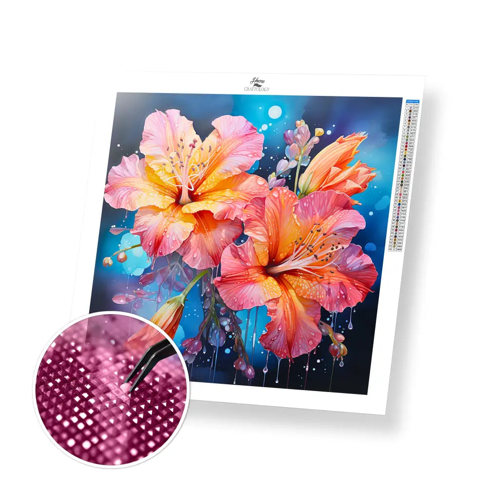 Hibiscus - Exclusive Premium Diamond Painting Kit - 20x20cm / 8x8’’ / Square (Most Popular) / No Frame - Diamond