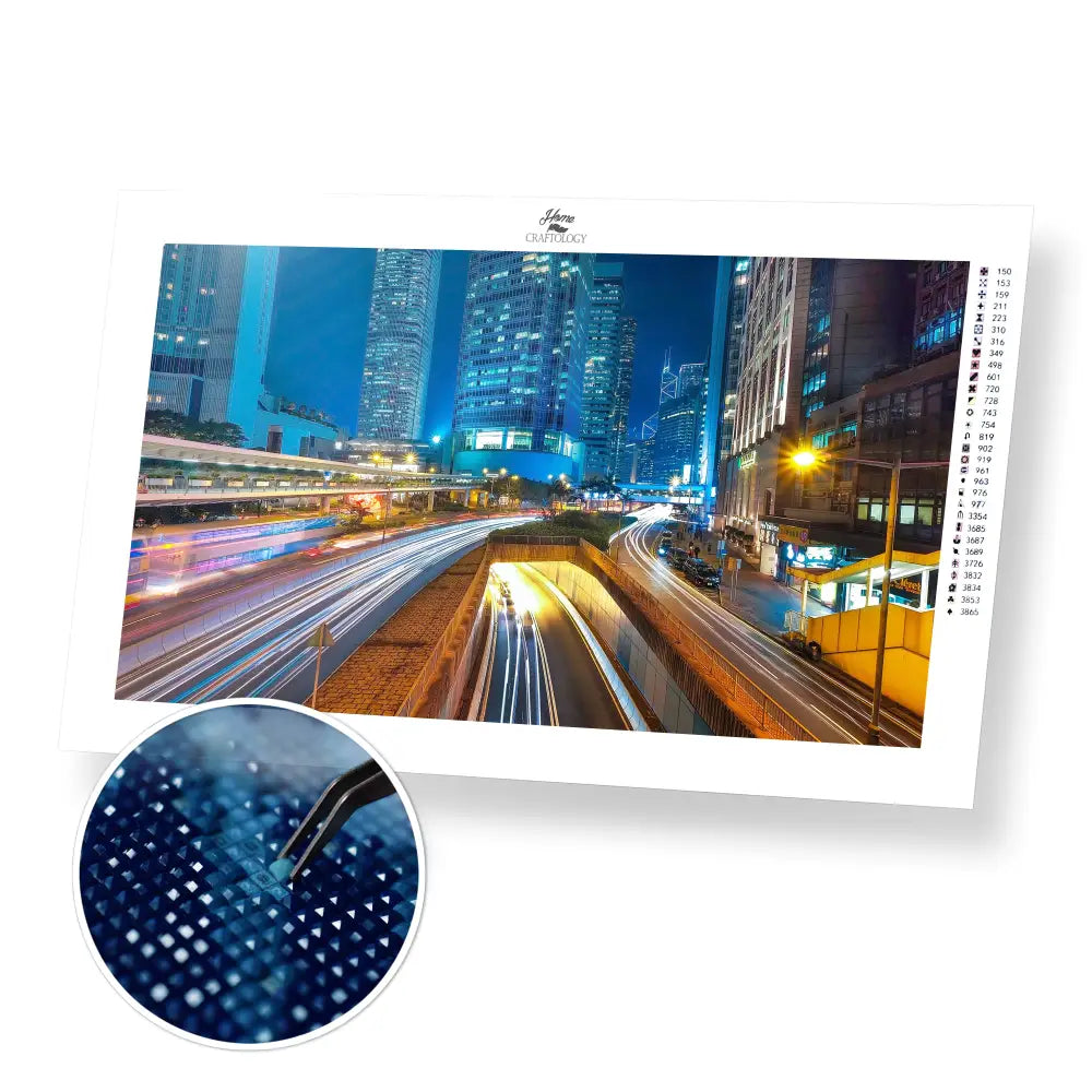 Hongkong at Night - Premium Diamond Painting Kit - 55x30cm / 22x12’’ / Square (Most Popular) - Diamond Painting Kit