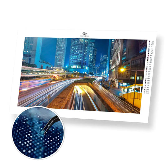 Hongkong at Night - Premium Diamond Painting Kit - 55x30cm / 22x12’’ / Square (Most Popular) - Diamond Painting Kit