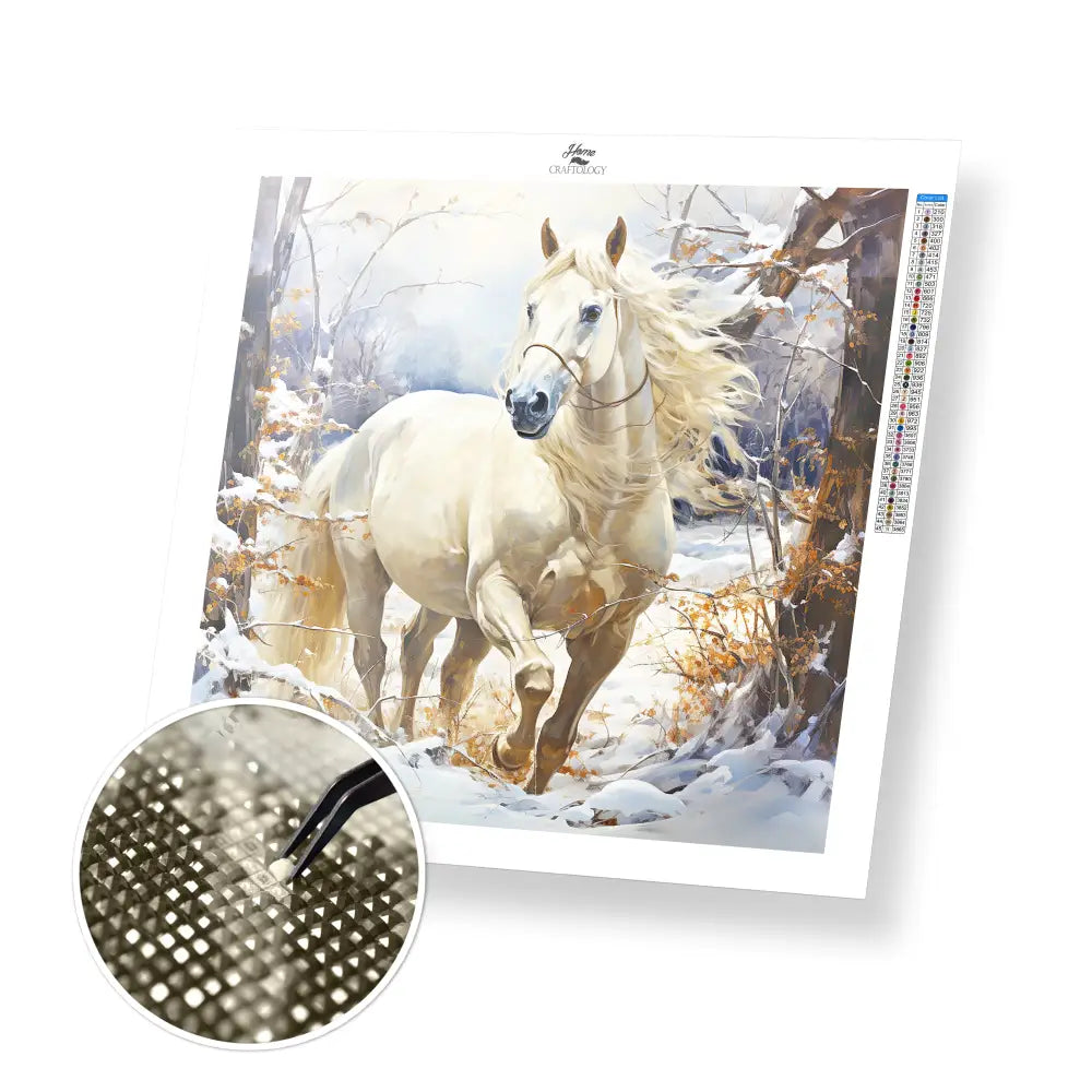 Horse in Winter - Exclusive Premium Diamond Painting Kit - 20x20cm / 8x8’’ / Square (Most Popular) - Diamond Painting