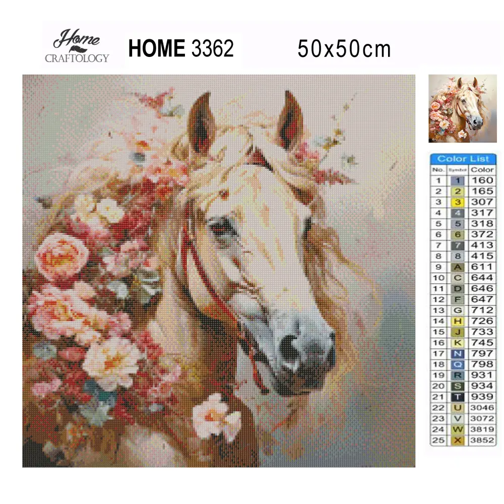 Horse with Pink Flowers - Exclusive Premium Diamond Painting Kit - Diamond Painting Kit
