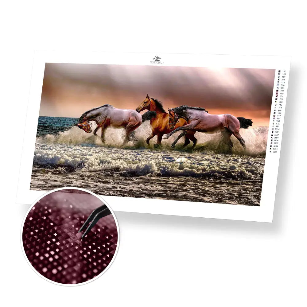 Horses Galloping - Premium Diamond Painting Kit - 55x30cm / 22x12’’ / Square (Most Popular) - Diamond Painting Kit