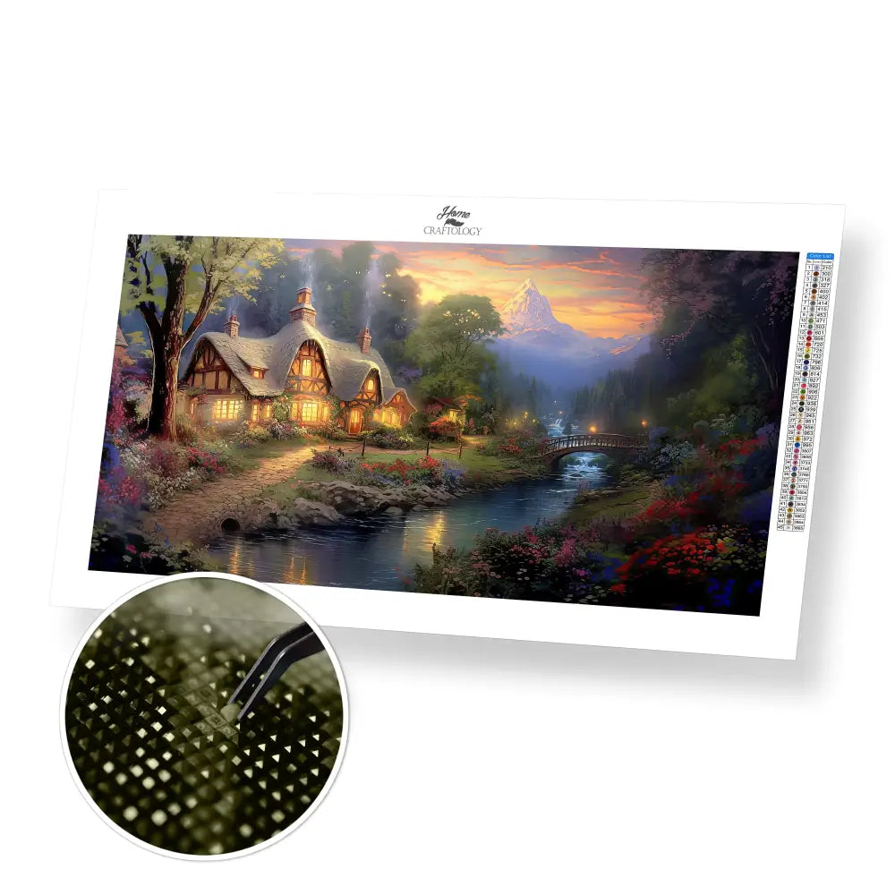 House by the Stream - Exclusive Premium Diamond Painting Kit - 55x30cm / 22x12’’ / Square (Most Popular) - Diamond