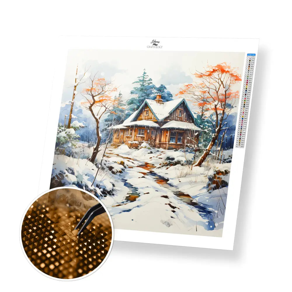 House in Snow - Exclusive Premium Diamond Painting Kit - 30x30cm / 12x12’’ / Square (Most Popular) - Diamond Painting