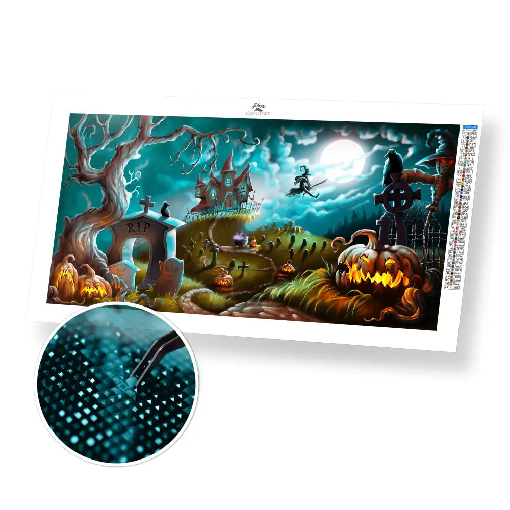 House in the Cemetery - Premium Diamond Painting Kit - 60x30cm / 24x12’’ / Square (Most Popular) - Diamond Painting Kit