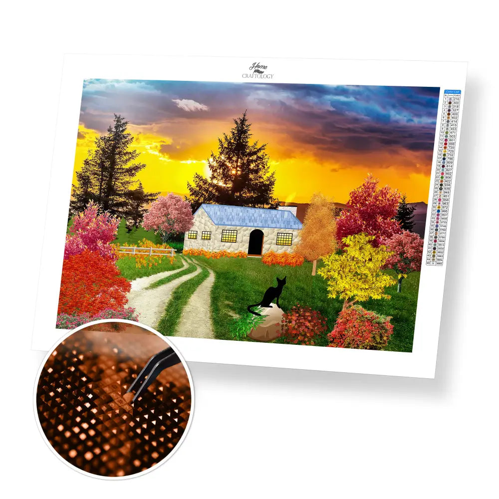 House with a Black Cat - Premium Diamond Painting Kit - 40x30cm / 16x12’’ / Square (Most Popular) - Diamond Painting Kit