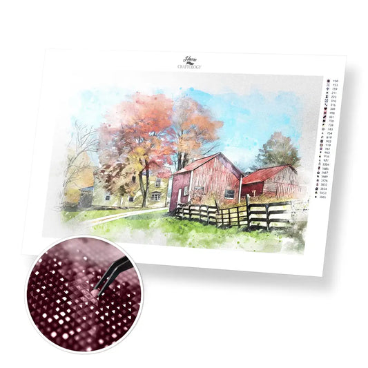 House with Barn - Premium Diamond Painting Kit - 45x30cm / 18x12’’ / Square (Most Popular) - Diamond Painting Kit
