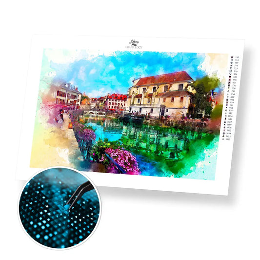 Houses by the River Painting - Premium Diamond Painting Kit - 45x30cm / 18x12’’ / Square (Most Popular) - Diamond