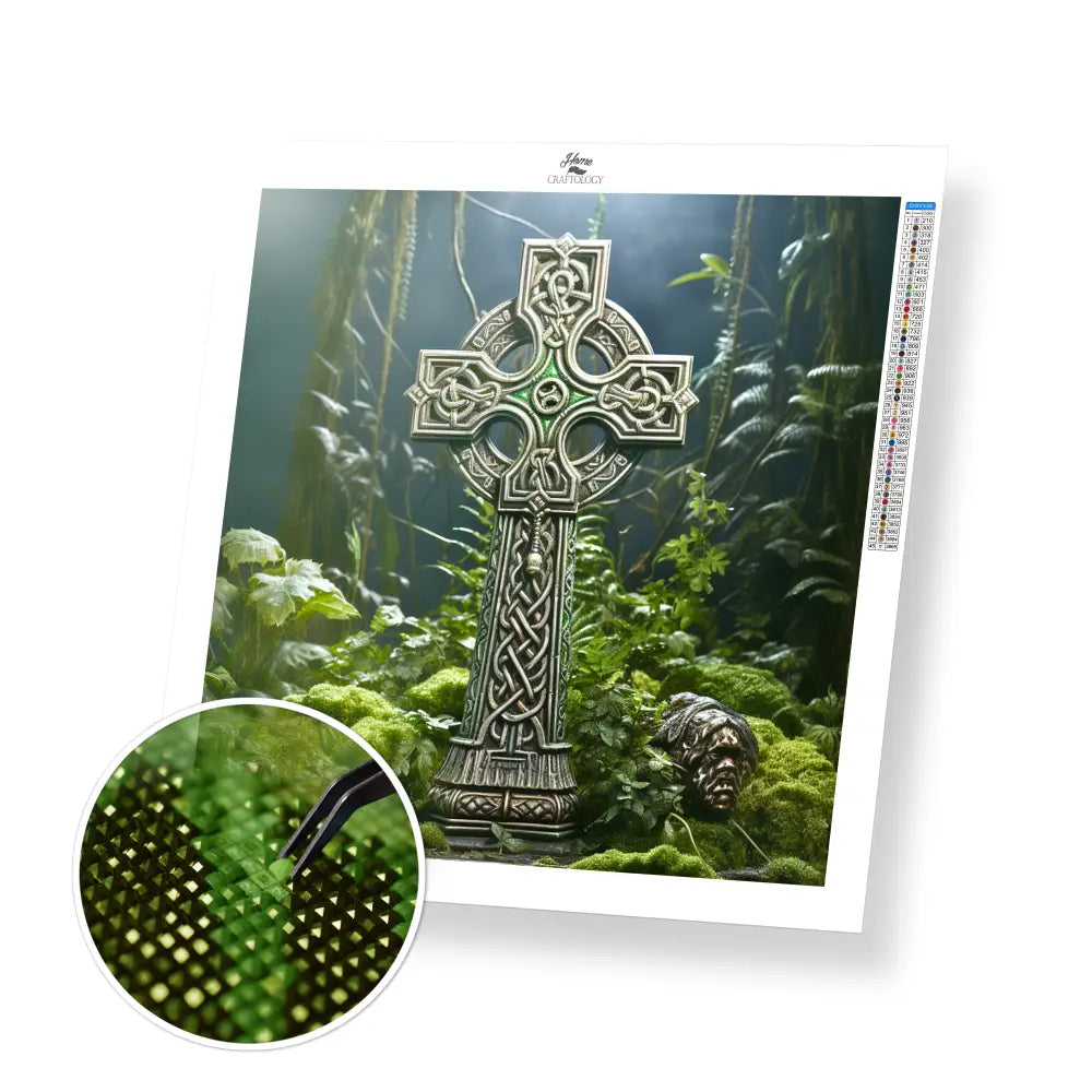 Irish Cross in the Forest - Exclusive Premium Diamond Painting Kit - 20x20cm / 8x8’’ / Square (Most Popular) - Diamond