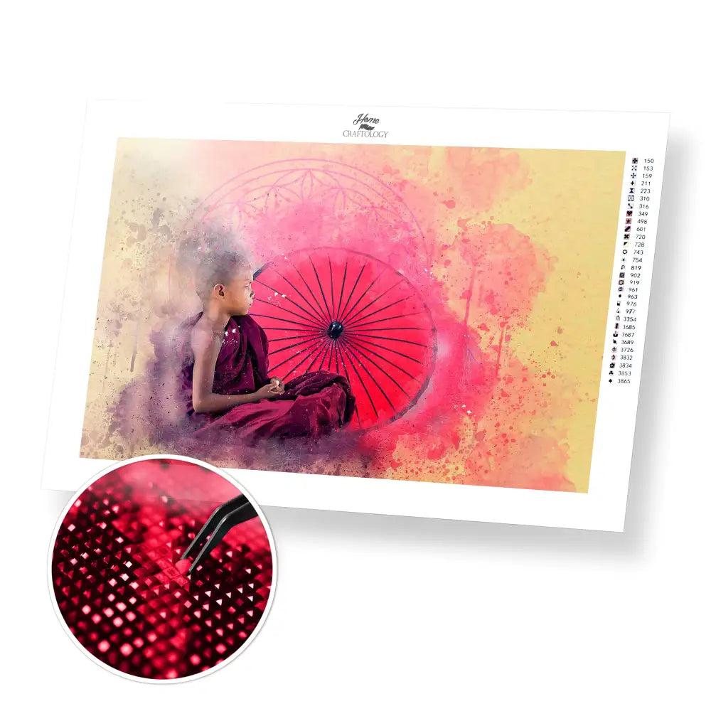 Kid Meditating - Premium Diamond Painting Kit - 45x30cm / 18x12’’ / Square (Most Popular) - Diamond Painting Kit