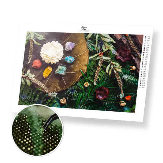 Leaves and Crystals - Premium Diamond Painting Kit - 45x30cm / 18x12’’ / Square (Most Popular) - Diamond Painting Kit