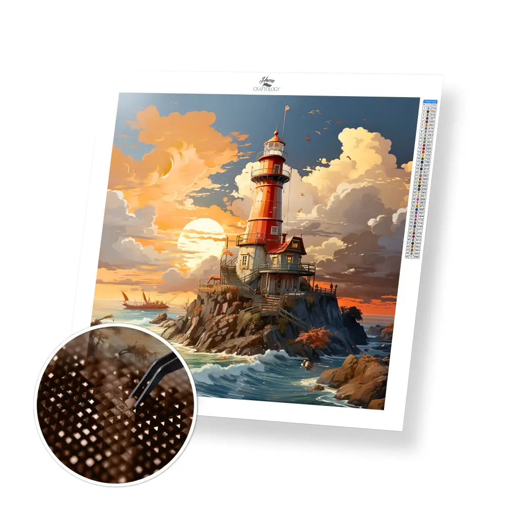 Lighthouse Sunset - Exclusive Premium Diamond Painting Kit - 30x30cm / 12x12’’ / Square (Most Popular) / No Frame