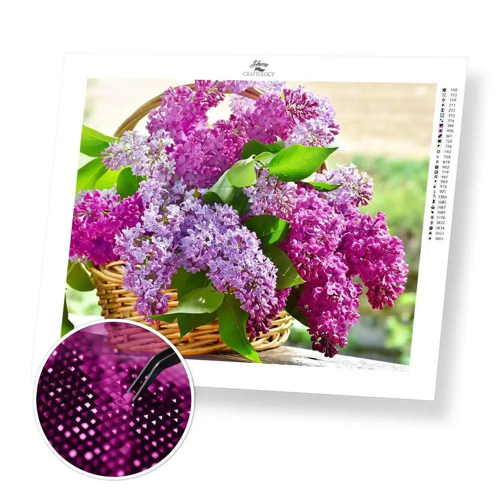 Lilac Flowers - Exclusive Premium Diamond Painting Kit - 25x20cm / 10x8’’ / Square (Most Popular) - Diamond Painting Kit