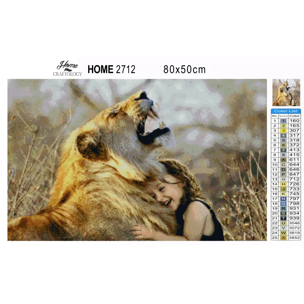 Lion and Girl Bonding - Premium Diamond Painting Kit - Diamond Painting Kit