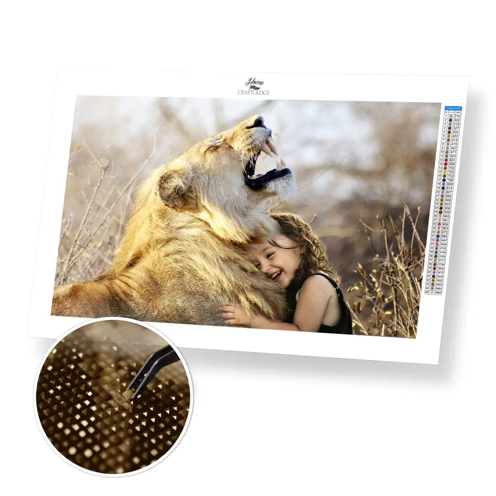 Lion and Girl Bonding - Premium Diamond Painting Kit - 50x30cm / 20x12’’ / Square (Most Popular) - Diamond Painting Kit
