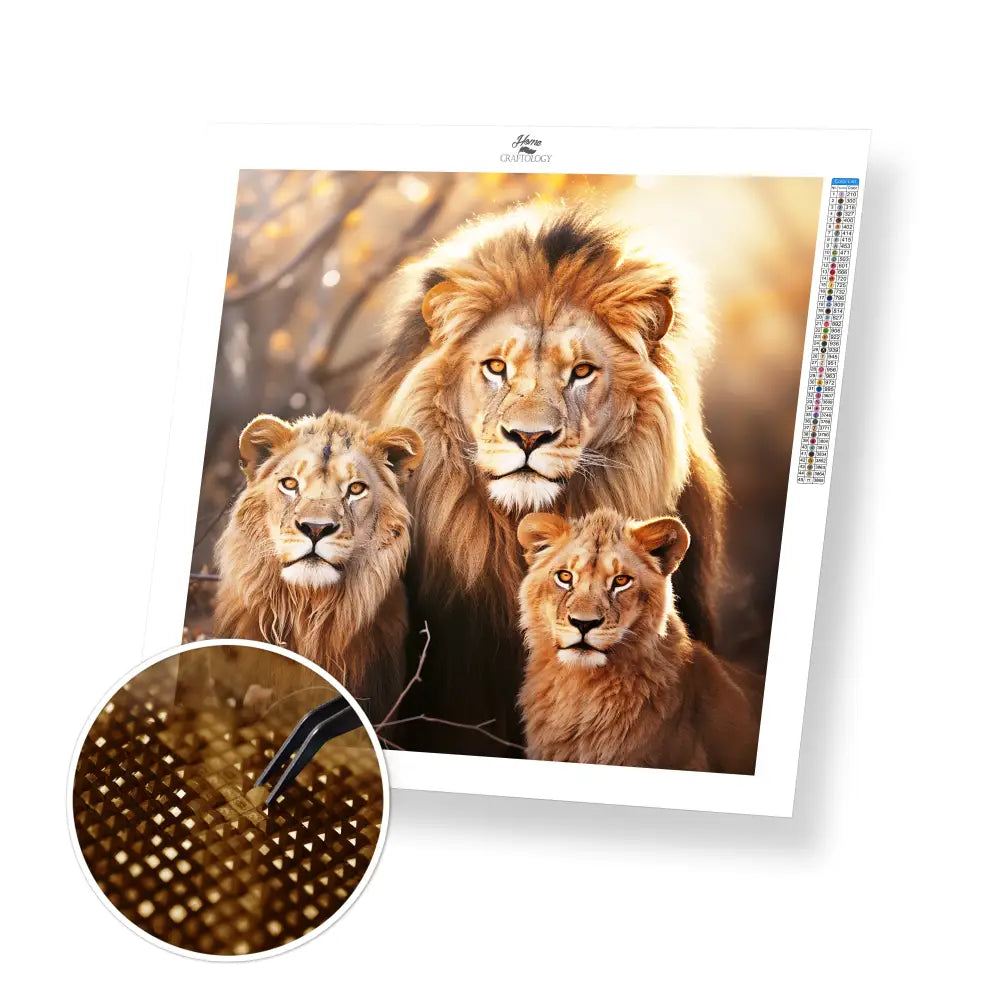 Lion Family - Exclusive Premium Diamond Painting Kit - 30x30cm / 12x12’’ / Square (Most Popular) - Diamond Painting Kit