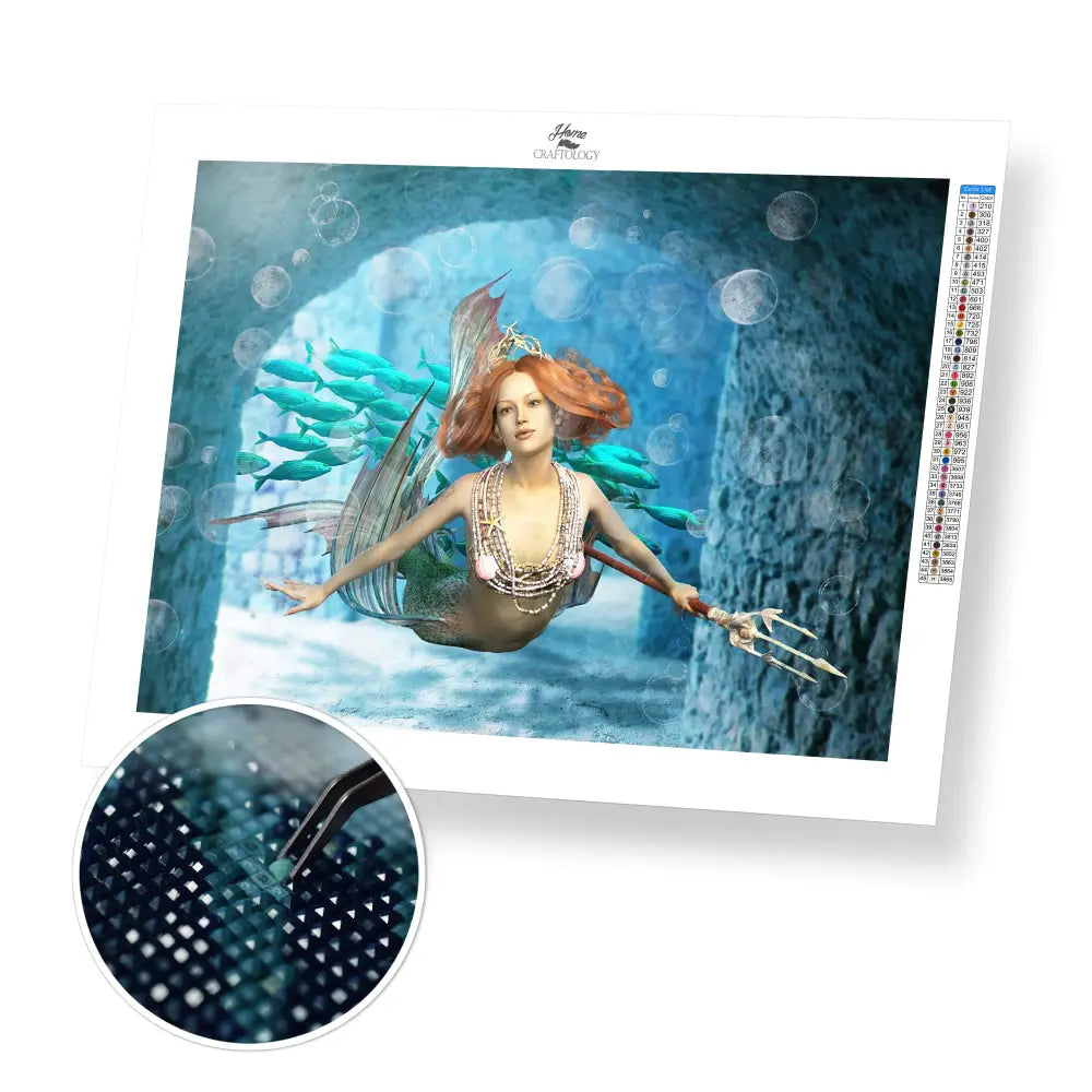 Mermaid Holding a Trident - Premium Diamond Painting Kit - 40x30cm / 16x12’’ / Square (Most Popular) - Diamond Painting