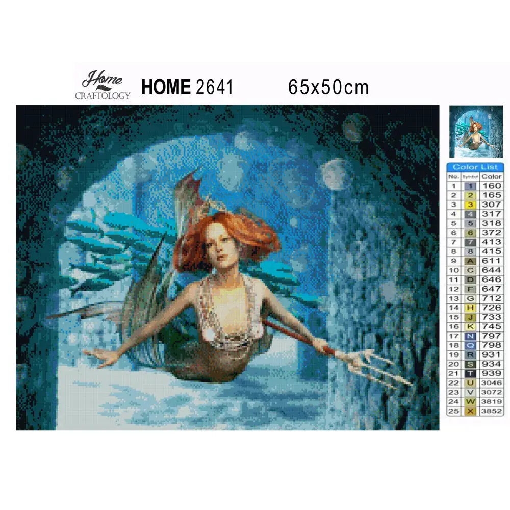 Mermaid Holding a Trident - Premium Diamond Painting Kit - Diamond Painting Kit
