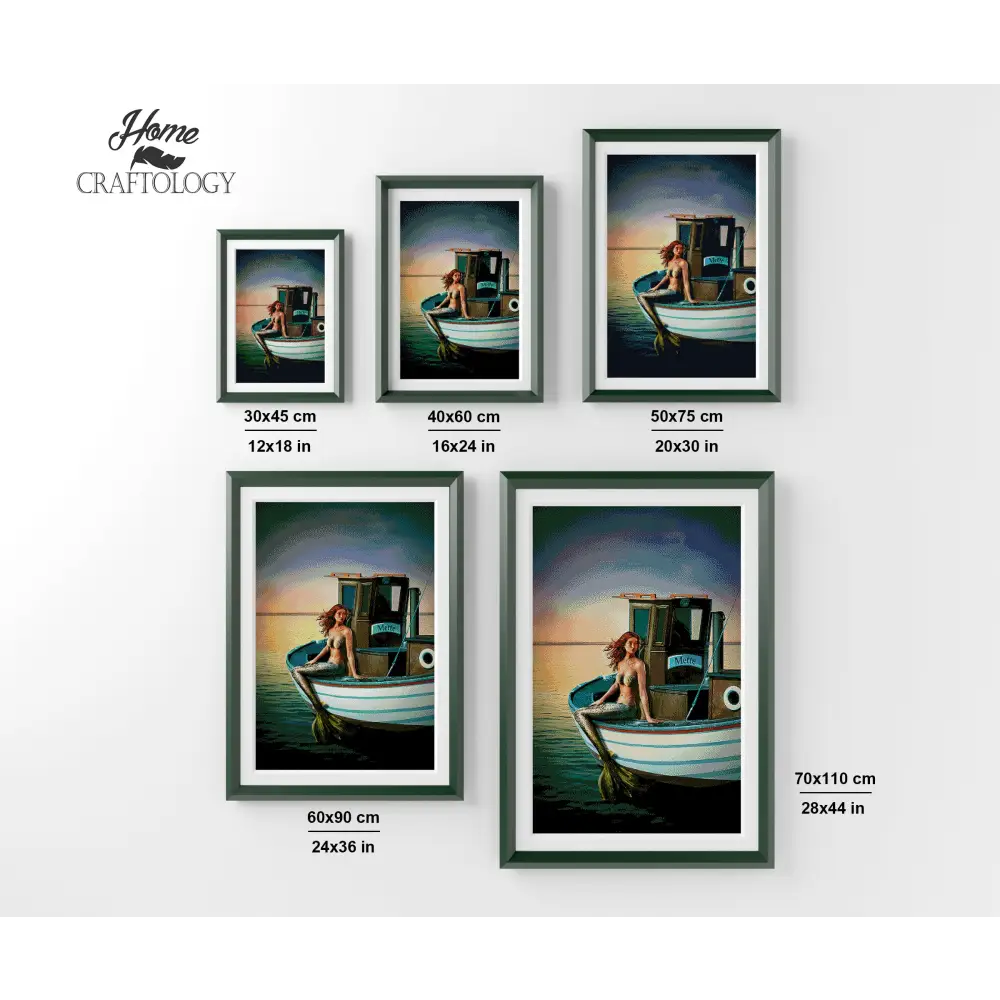 Mermaid on a Fishing Boat - Premium Diamond Painting Kit - Diamond Painting Kit